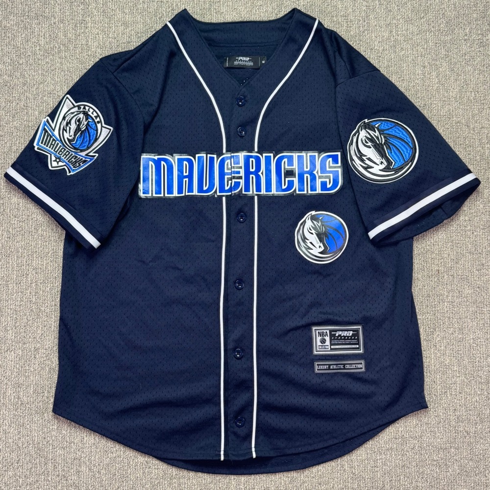 Pro Standard Dallas Mavericks NBA Baseball Jersey Navy Blue Mens Medium EUC
